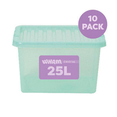 Storage Box With Lid 25L Wham Plastic Container Box,Tint Spearmint (Set ...