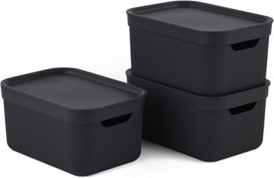 Storage Box with Lid - Rotho JIVE Set of 3 decorative Plastic boxes 5L ...