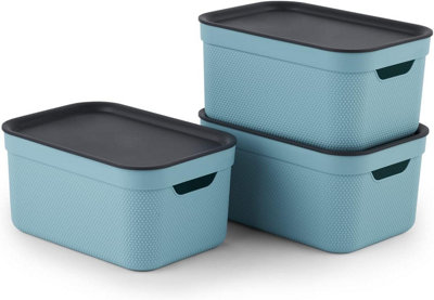Storage Box with Lid - Rotho JIVE Set of 3 decorative Plastic boxes 5L ...