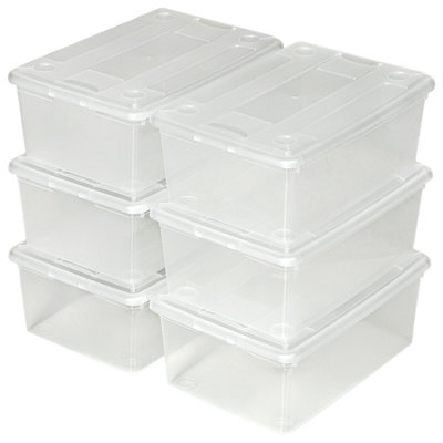 Storage Boxes - 6-piece set with lids, ventilation openings, 33 x 23 x 12 cm - transparent