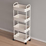 Storage Cart for Kitchen 4 Tiers Trolley Slide Out Rolling Utility Cart White