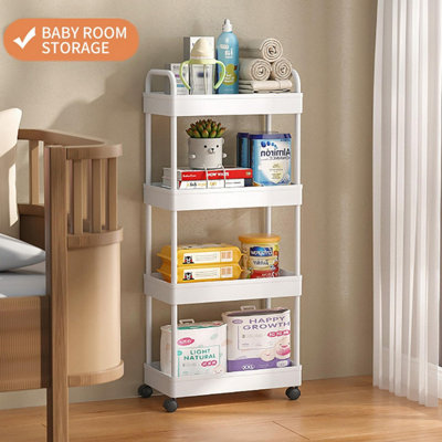 Storage Cart for Kitchen 4 Tiers Trolley Slide Out Rolling Utility Cart White