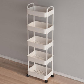 Storage Cart for Kitchen 5 Tiers Trolley Slide Out Rolling Utility Cart White