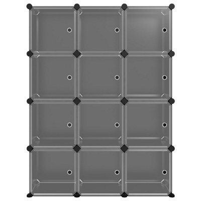 Storage Cube Organiser with 12 Cubes and Doors Black PP - 3