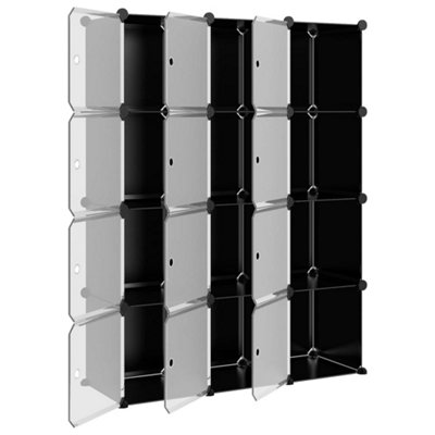 Storage Cube Organiser with 12 Cubes and Doors Black PP - 4