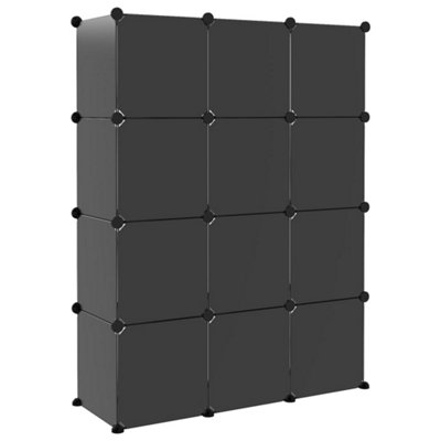 Storage Cube Organiser with 12 Cubes and Doors Black PP - 6