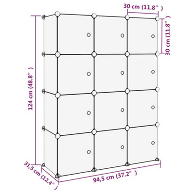 Storage Cube Organiser with 12 Cubes and Doors Black PP - 9