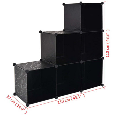 Storage Cube Organiser with 6 Compartments Black - 6