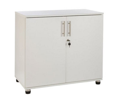 Storage Cupboard White Wooden Filing Cabinet - 2 Door Lockable Filing Cabinet - Short wood Office Organiser