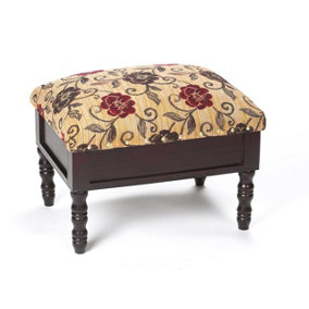 Storage Footstool - Classic Floral Design Ottoman Footrest Stool for Storing Papers, Books, Remotes, Glasses - H30 x W39 x D29.5cm