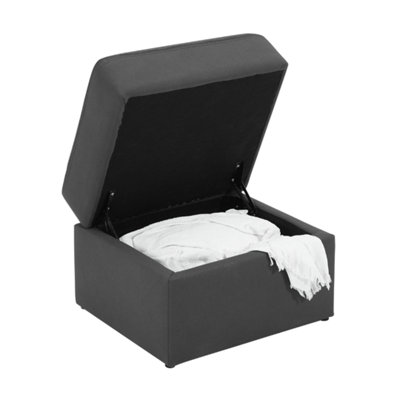 Storage Footstool In Light Grey Fabric With Dark Grey Piping - Foster