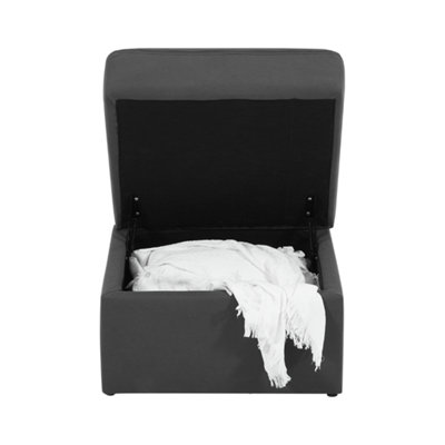 Storage Footstool In Light Grey Fabric With Dark Grey Piping - Foster