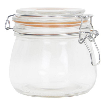 Storage Jar with Airtight Clip Top Lid 500ml Glass Spice Food Preserve ...