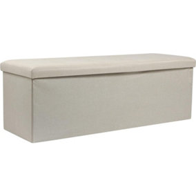 Storage Ottoman Padded Foldable Bench Chest with Lid Holds up to 100 kg for Bedroom Room Beige Linen 110cm x 38 cm x 38 cm