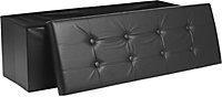 Storage Ottoman Padded Foldable Bench Chest with Lid Holds up to 100 kg for Bedroom Room Black Faux Leather 110cm x 38 cm x 38 cm