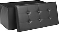 Storage Ottoman Padded Foldable Bench Chest with Lid Holds up to 100 kg for Bedroom Room Black Faux Leather 76cm x 38 cm x 38 cm