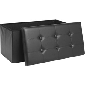 Storage Ottoman Padded Foldable Bench Chest with Lid Holds up to 100 kg for Bedroom Room Black Faux Leather 76cm x 38 cm x 38 cm