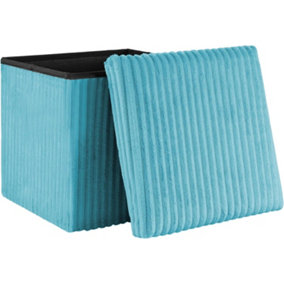 Storage Ottoman Padded Foldable Bench Chest with Lid Holds up to 100 kg for Bedroom Room Blue Corduroy 38cm x 38 cm x 38 cm