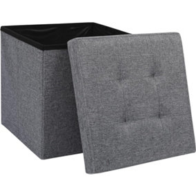 Storage Ottoman Padded Foldable Bench Chest with Lid Holds up to 100 kg for Bedroom Room Dark Grey Linen 38cm x 38 cm x 38 cm
