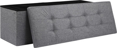 Storage Ottoman Padded Foldable Bench Chest with Lid Holds up to 100 kg for Bedroom Room Grey Linen 110cm x 38 cm x 38 cm