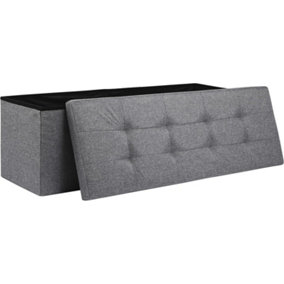 Storage Ottoman Padded Foldable Bench Chest with Lid Holds up to 100 kg for Bedroom Room Grey Linen 110cm x 38 cm x 38 cm