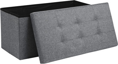 Storage Ottoman Padded Foldable Bench Chest with Lid Holds up to 100 kg for Bedroom Room Grey Linen 78cm x 38 cm x 38 cm