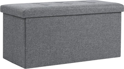 Storage Ottoman Padded Foldable Bench Chest with Lid Holds up to 100 kg for Bedroom Room Grey Linen 78cm x 38 cm x 38 cm