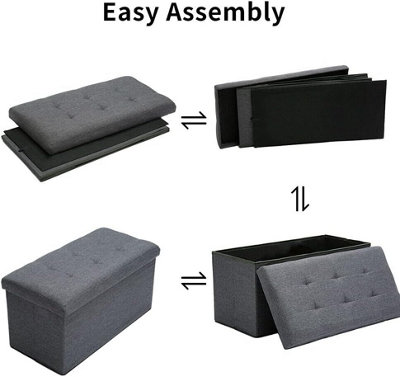 Storage Ottoman Padded Foldable Bench Chest with Lid Holds up to 100 kg for Bedroom Room Grey Linen 78cm x 38 cm x 38 cm - 3