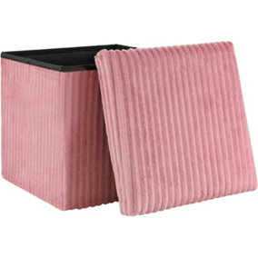Storage Ottoman Padded Foldable Bench Chest with Lid Holds up to 100 kg for Bedroom Room Pink Corduroy 38cm x 38 cm x 38 cm