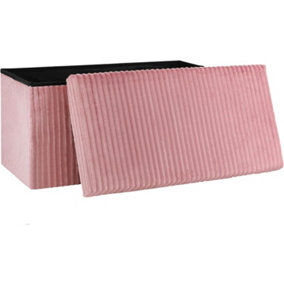 Storage Ottoman Padded Foldable Bench Chest with Lid Holds up to 100 kg for Bedroom Room Pink Corduroy 76cm x 38 cm x 38 cm