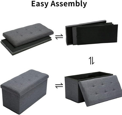 Storage Ottoman Padded Foldable Bench Chest with Lid Holds up to 100 kg for Bedroom Room Silver Grey Velvet 76cm x 38 cm x 38 cm