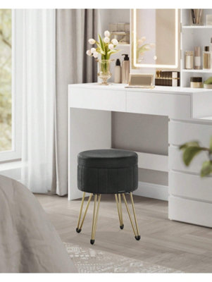 Storage Ottoman, Velvet Dressing Table Stool, 39 x 44.4 cm (Dia. x H),  Round Storage Stool