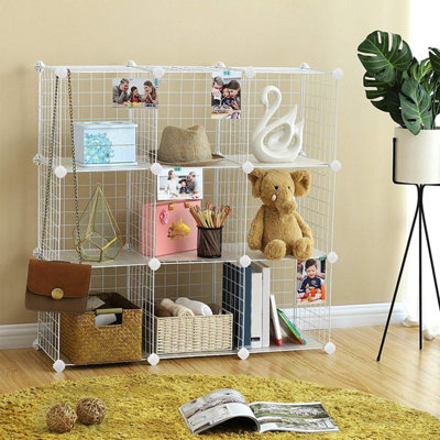 Storage Rack, 9-Cube Metal Grid System for Multiple Uses, White