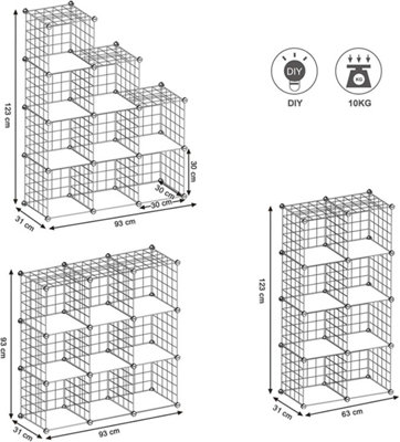 Storage Rack, 9-Cube Metal Grid System for Multiple Uses, White