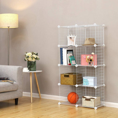 Storage Rack, 9-Cube Metal Grid System for Multiple Uses, White