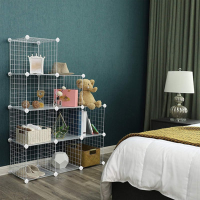 Storage Rack, 9-Cube Metal Grid System for Multiple Uses, White