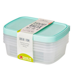 Storage Set of 4 1L Tub Food Lunch Box Kids Takeaway Plastic Lid Container
