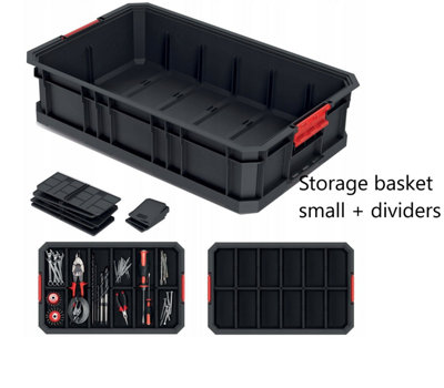 Storage Tool Box Platform Wheels Large Toolbox Mobile Tray Compartment Stackable Storage basket small + dividers