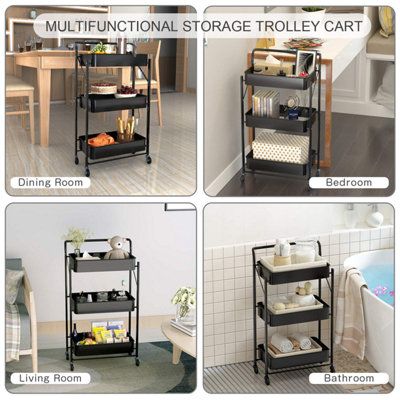 Storage Trolley Cart 3 Tier Foldable Metal Rolling Organizer Cart with Casters black - 4
