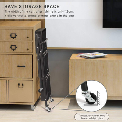 Storage Trolley Cart 3 Tier Foldable Metal Rolling Organizer Cart with Casters black - 5
