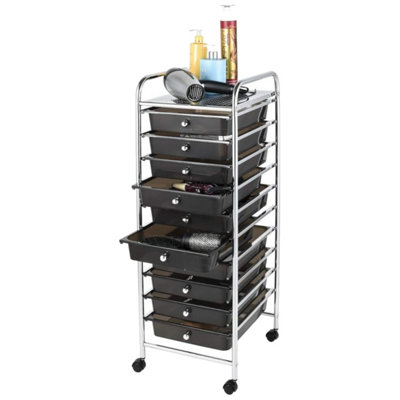 Storage Trolley On Wheels Black 10 Drawer Storage Unit Storage Unit For Salon, Beauty Make Up, Home Office Organiser