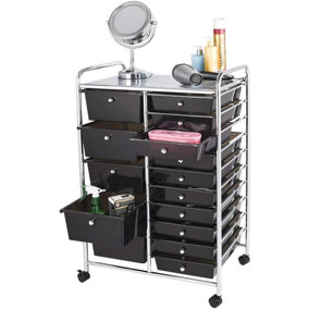 Storage Trolley On Wheels Black 15 Drawer For Salon, Beauty Make Up, Home Office Organiser
