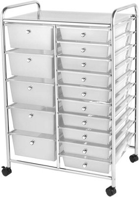 Storage Trolley On Wheels White 15 Drawer Storage Unit For Salon, Beauty Make Up, Home Office