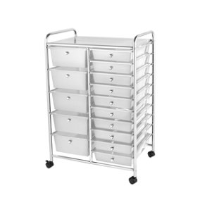 Storage Trolley On Wheels White 15 Drawer Storage Unit For Salon, Beauty Make Up, Home Office Organiser