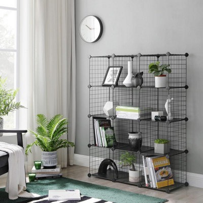 Storage Unit, 12-Cube Wire Mesh System for Home Organization, Black