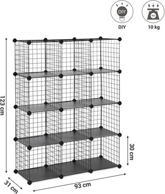 Storage Unit, 12-Cube Wire Mesh System for Home Organization, Black