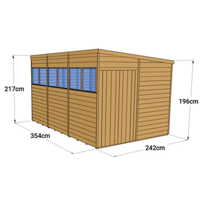 Store More Overlap Pent Shed - 12x8 Windowed