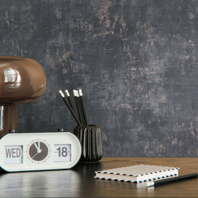 Stories Of Life Black & Copper Industrial Metallic Wallpaper 39670-3