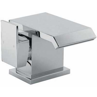 Storm Flat Waterfall Chrome Basin Mixer Tap with Slotted Waste, Brass Body, Quarter-Turn Ceramic Valve