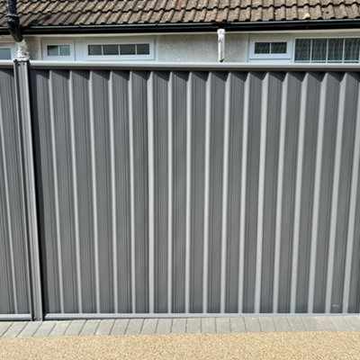 Storm Ready Maintenance Free 25 yr Guarantee ColourFence Extra Wide Metal Fence Panel Plain 1.8m 6ft h x 2.35m 7.7ft w Grey